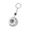 Evil eye keychain with sun and moon charm blue nazar protective keyring
